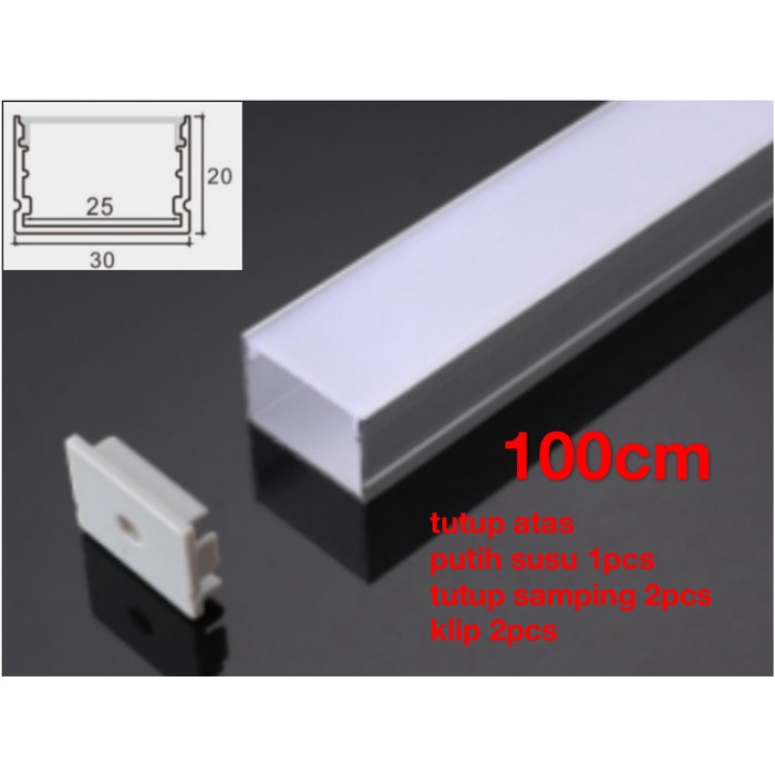 Jual Aluminium Profile Cover Housing Rumah Lampu Led Strip Bar 3020