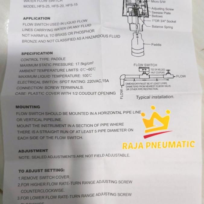 Jual Water Flow Switch Flow Control Dorection Of Flow Inch Hfs