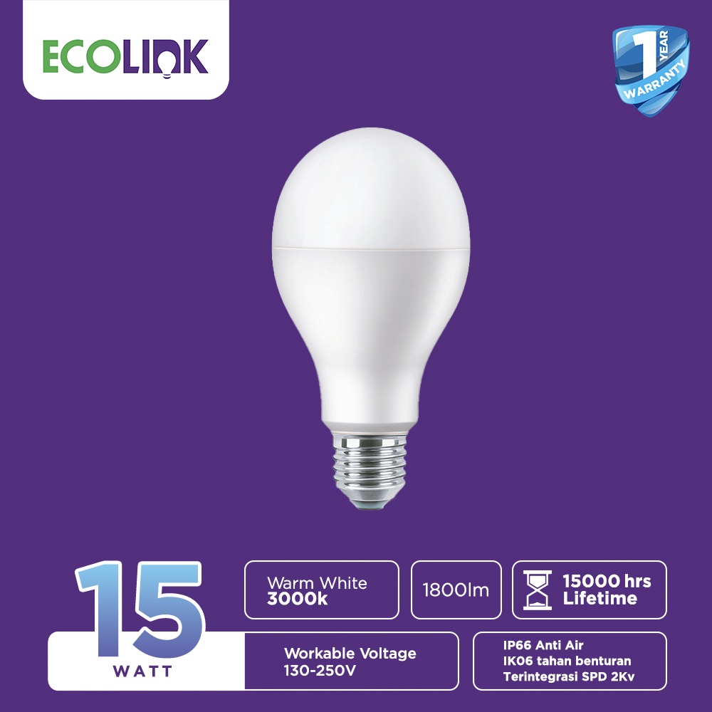 Jual Ecolink Lampu Bohlam LED Bulb 15W Kuning Warm White Shopee Indonesia