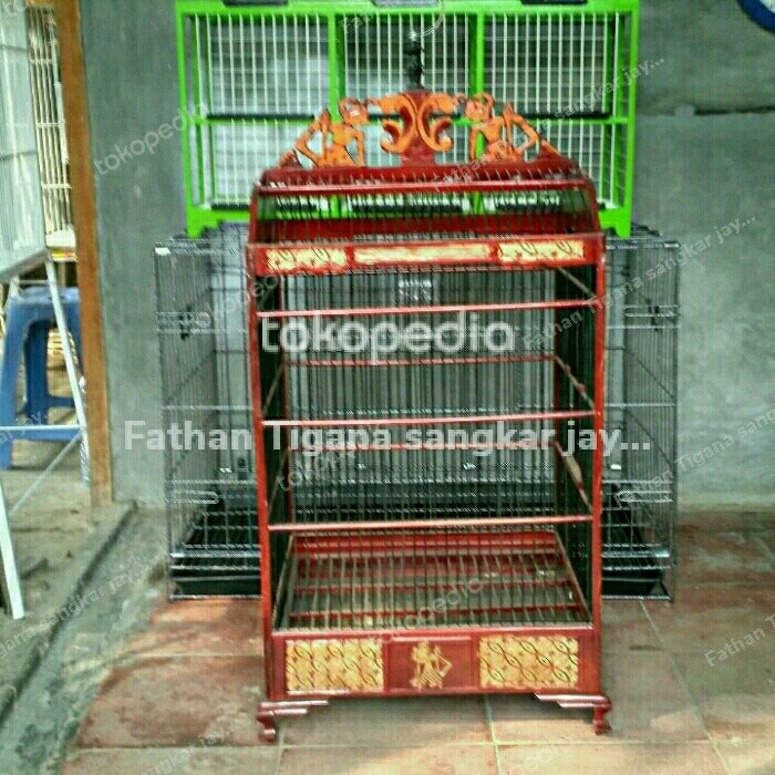 Jual Kandang Burung Kotak Ukiran Wayang No 1 Kayu Jati Full Set