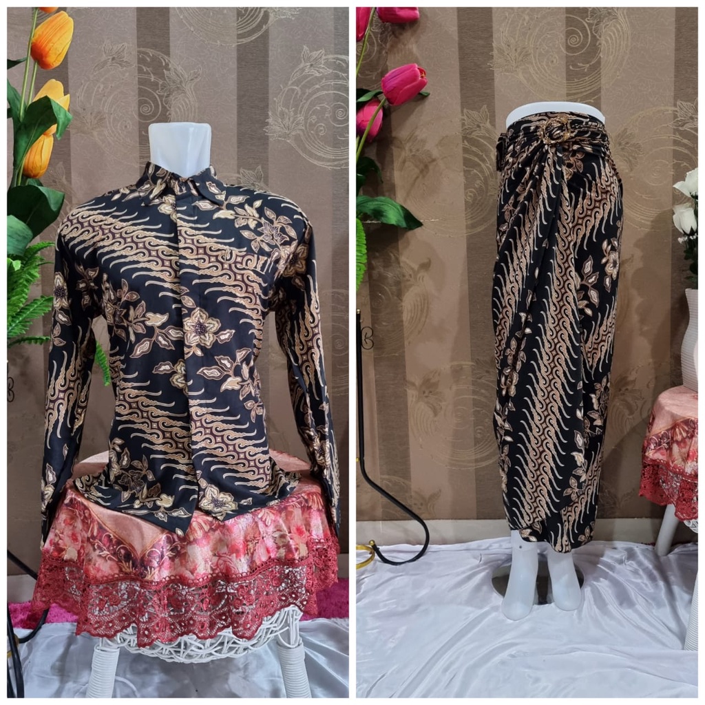 Jual ROK LILIT DAN PLISKET COUPLE BATIK ROK SET KEMEJA LENGAN PANJANG