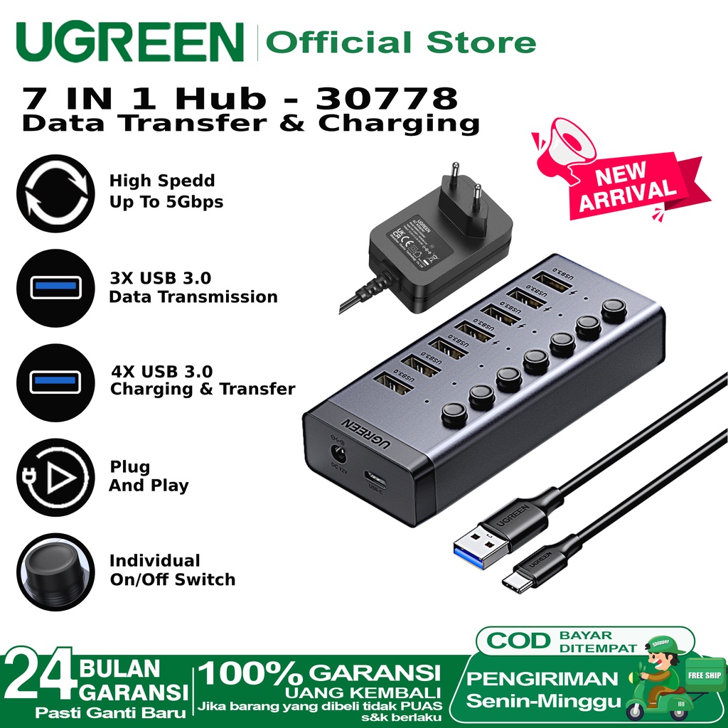 Jual UGREEN HUB USB 3 0 Splitter 7 IN 1 LED 12V Charging Dan Transfer