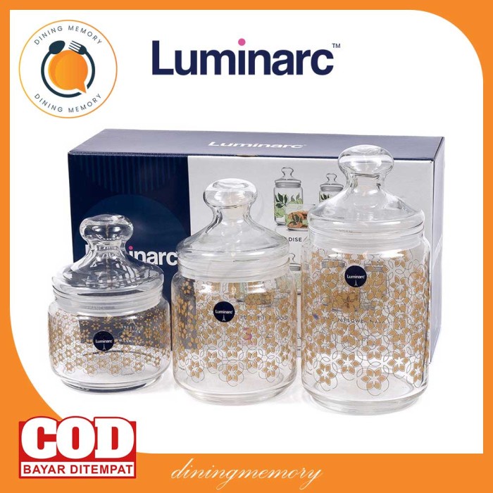 Jual Luminarc Toples Kaca Golden Flower Maze Club Jar Set Pcs Set