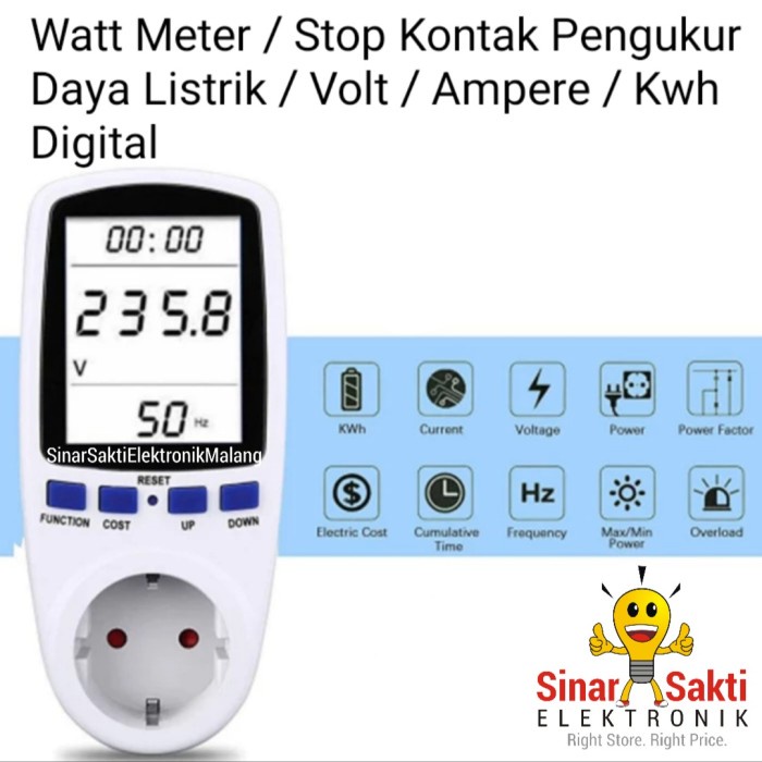 Jual WATT METER STOP KONTAK PENGUKUR DAYA LISTRIK DIGITAL KWH VOLT