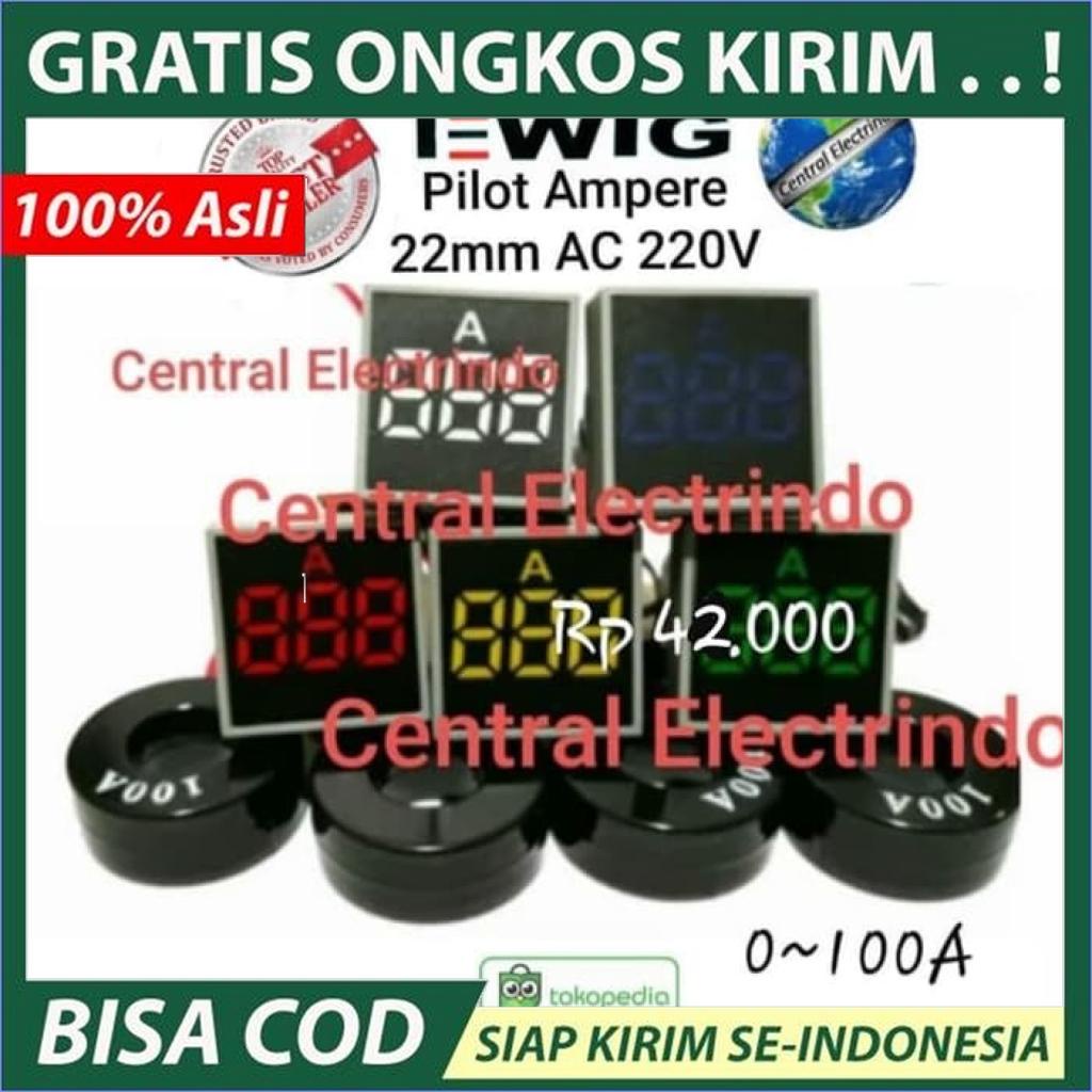 Jual PILOT LAMP LED WITH AMPERE INDICATOR EWIG KOTAK 22mm 220VAc