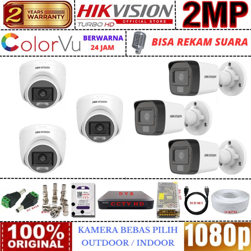 Jual PAKET CCTV 6 KAMERA HIKVISION COLORVU AUDIO KOMPLIT 2MP 1080P