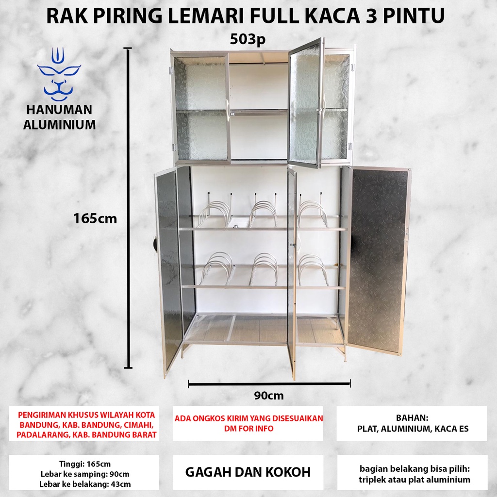 Jual Rak Piring Lemari Full Kaca 3 Pintu Bandung Only Shopee Indonesia