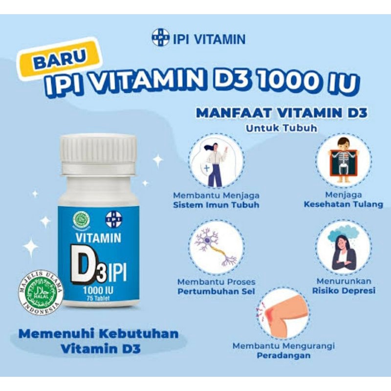 Jual Vitamin D3 IPI Isi 75 Tablet Vit D 3 Multivitamin 1000 Iu Mineral