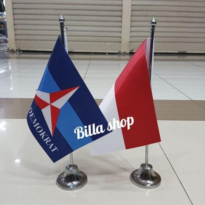 Jual Bendera Meja Merah Putih Dan Partai Demokrat Tiang Stenlis