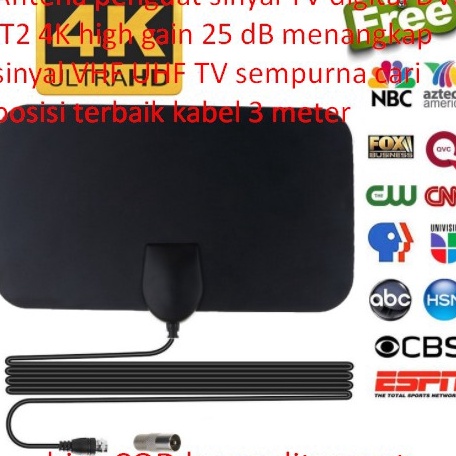 Jual QR Antena Penguat Sinyal TV Digital DVB T2 4K High Gain 25 DB