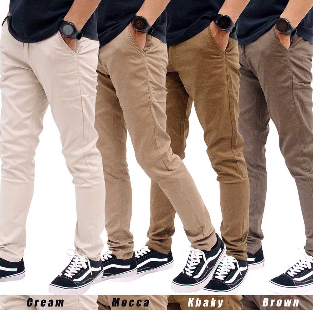 Jual Celana Panjang Slimfit Chino Cino Chinos Pria Cowok Pensil Krem