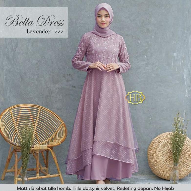 Jual BELLA DRESS GAMIS MUSLIMAH BROKAT TILLE DOTTY NUDE GREY ROSE GAUN