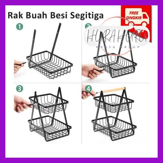 Jual Rak Buah Besi Segitiga Tingkat Serbaguna Rak Keranjang Bawang