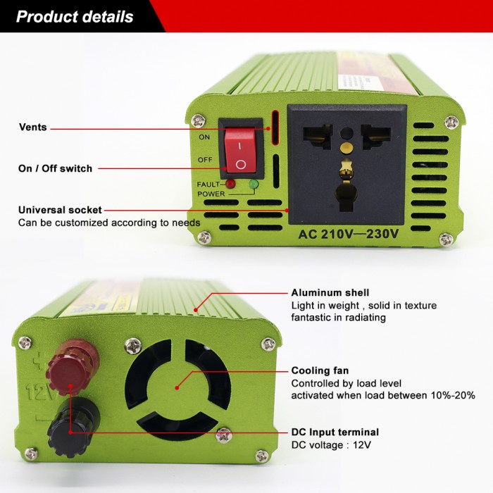 Jual Solar Car Power Inverter Dc V To Ac V W Fa A Green