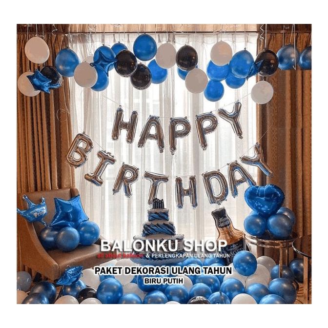 Jual Paket Dekorasi Ulang Tahun Paket Dekor Happy Birthday Biru Putih