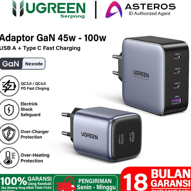 Jual UGREEN Adaptor Kepala Charger GAN PD Type C FAST Charging 33W 65W