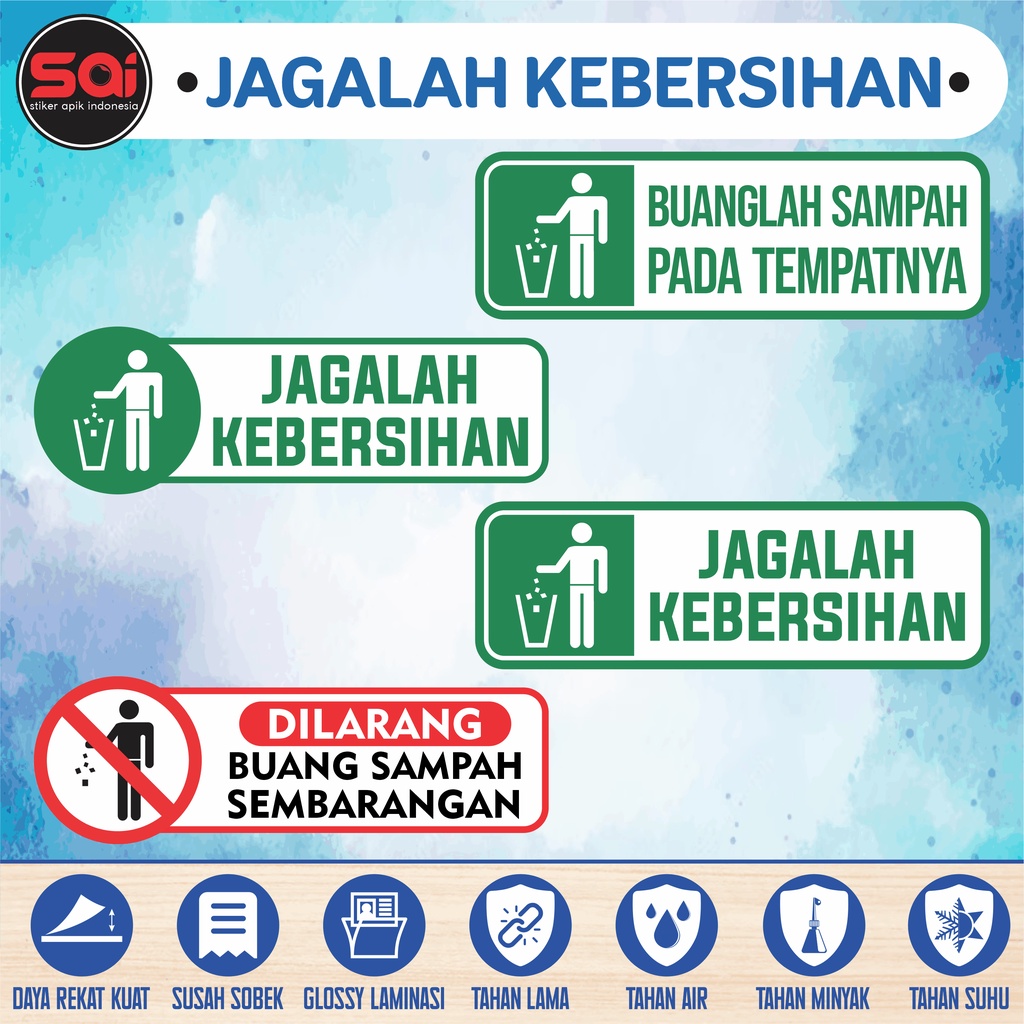 Jual STIKER VINYL ANTI AIR JAGALAH KEBERSIHAN JANGAN BUANG SAMPAH