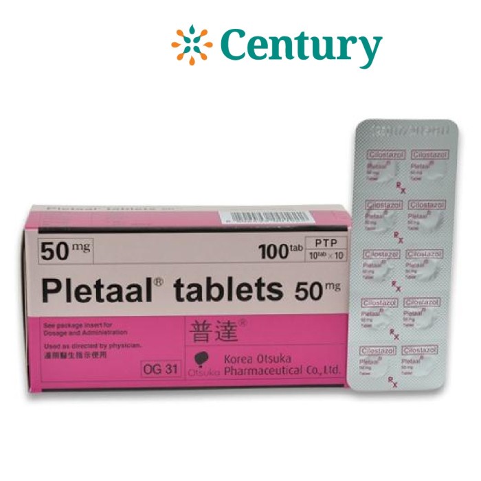 Jual PLETAAL 50 MG 1 STRIP ISI 10 TABLET CILOSTAZOL NYERI ISKEMIA