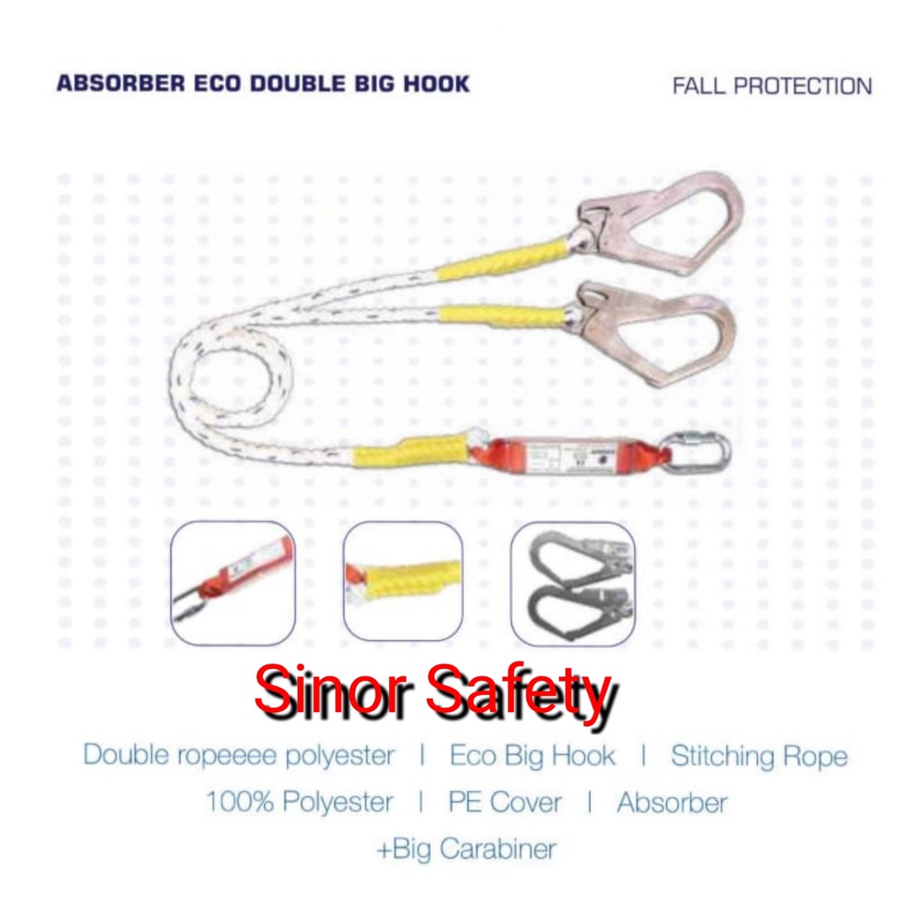 Jual Lanyard Safety Absorber Eco Double Big Hook With Carabinner Gosave