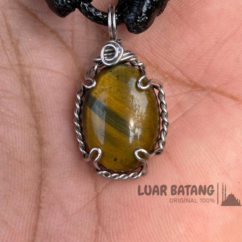 Jual Kalung Liontin Etnik Hand Made Batu Akik Tiger Eye Natural Garansi