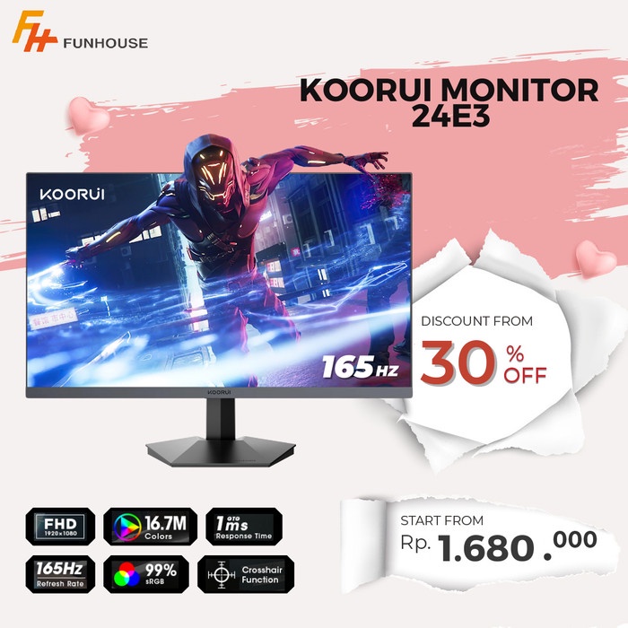 Jual KOORUI 24E3 24 Inch FHD GAMING MONITOR 165Hz 1ms GTG IPS PANEL