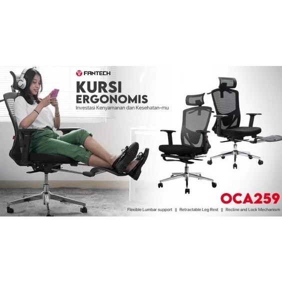 Jual Fantech OCA 259 Office Chair Kursi Kantor Jaring Abu Abu Black