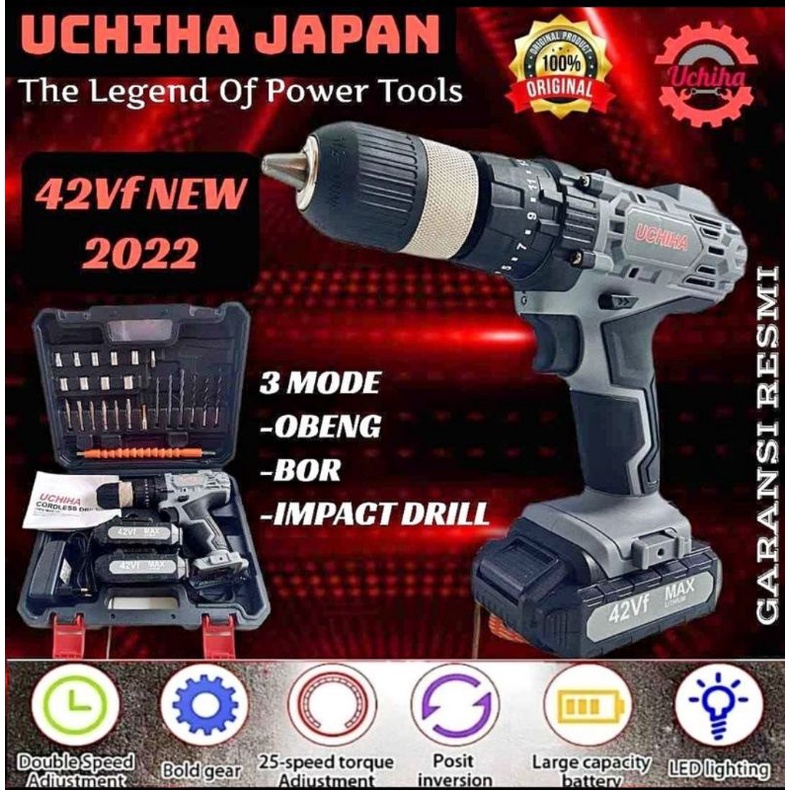 Jual Mesin Bor Cordless 42vf Uchiha Impact Drill 13mm Beton Besi