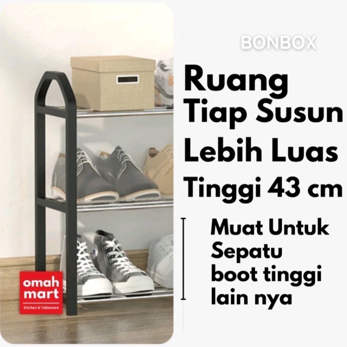 Jual Rak Sepatu Sandal Mini Minimalis 3 Susun Besi Plastik BONBOX BFS