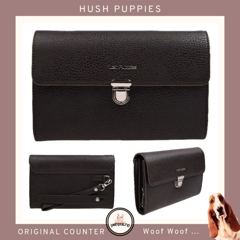 Jual CLUTCH KULIT ASLI HUSH PUPPIES ORIGINAL COUNTER ROCCO FLAP DARK