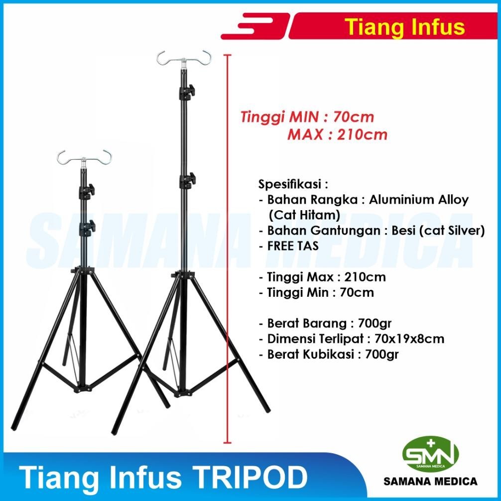 Jual ORIGINAL Tiang Infus Tripod Aluminium Kaki 3 Tiang Infus FREE