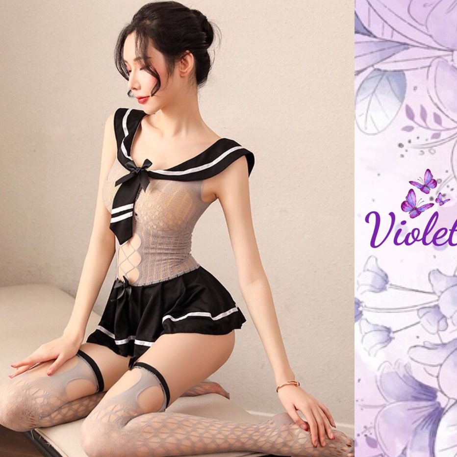 Jual LN Violet Lingerie Seksi Set Stocking G String Cosplay