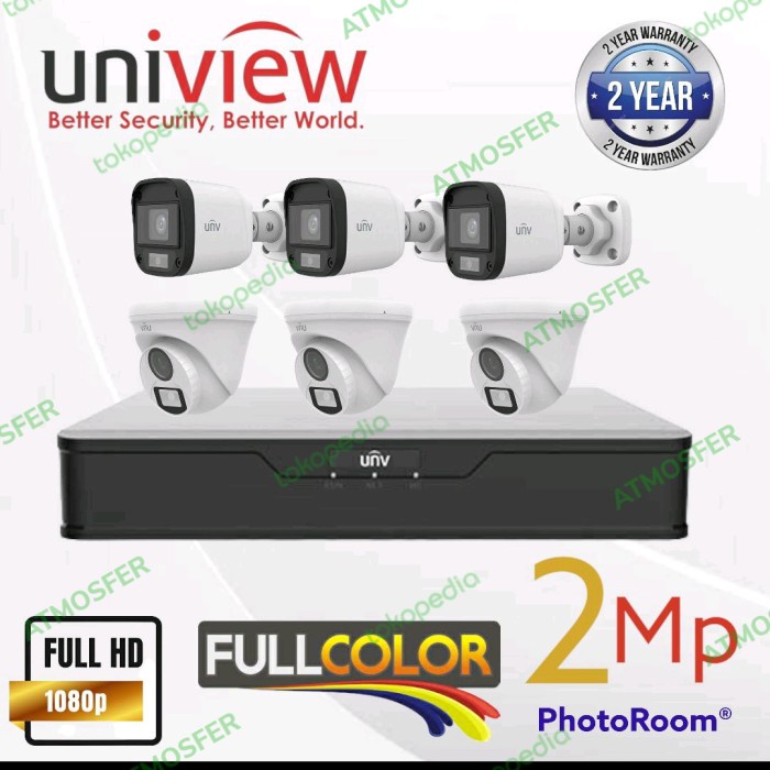 Jual PAKET CCTV UNIVIEW FULL COLOR 8 CHANNEL 6 CAMERA 2MP FULL HD