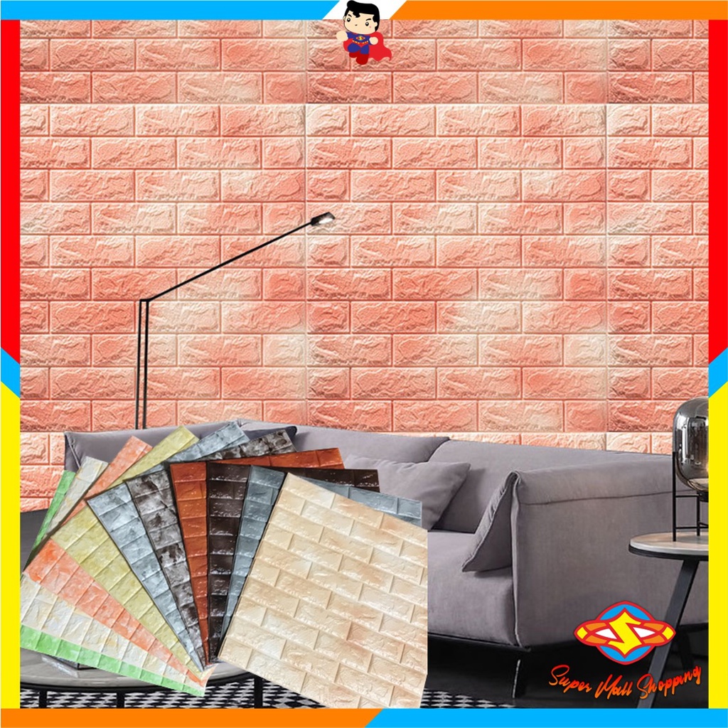 Jual SMS Wallpaper Dinding Foam 3D Motif Batu Bata Corak Ukuran 76 X 70