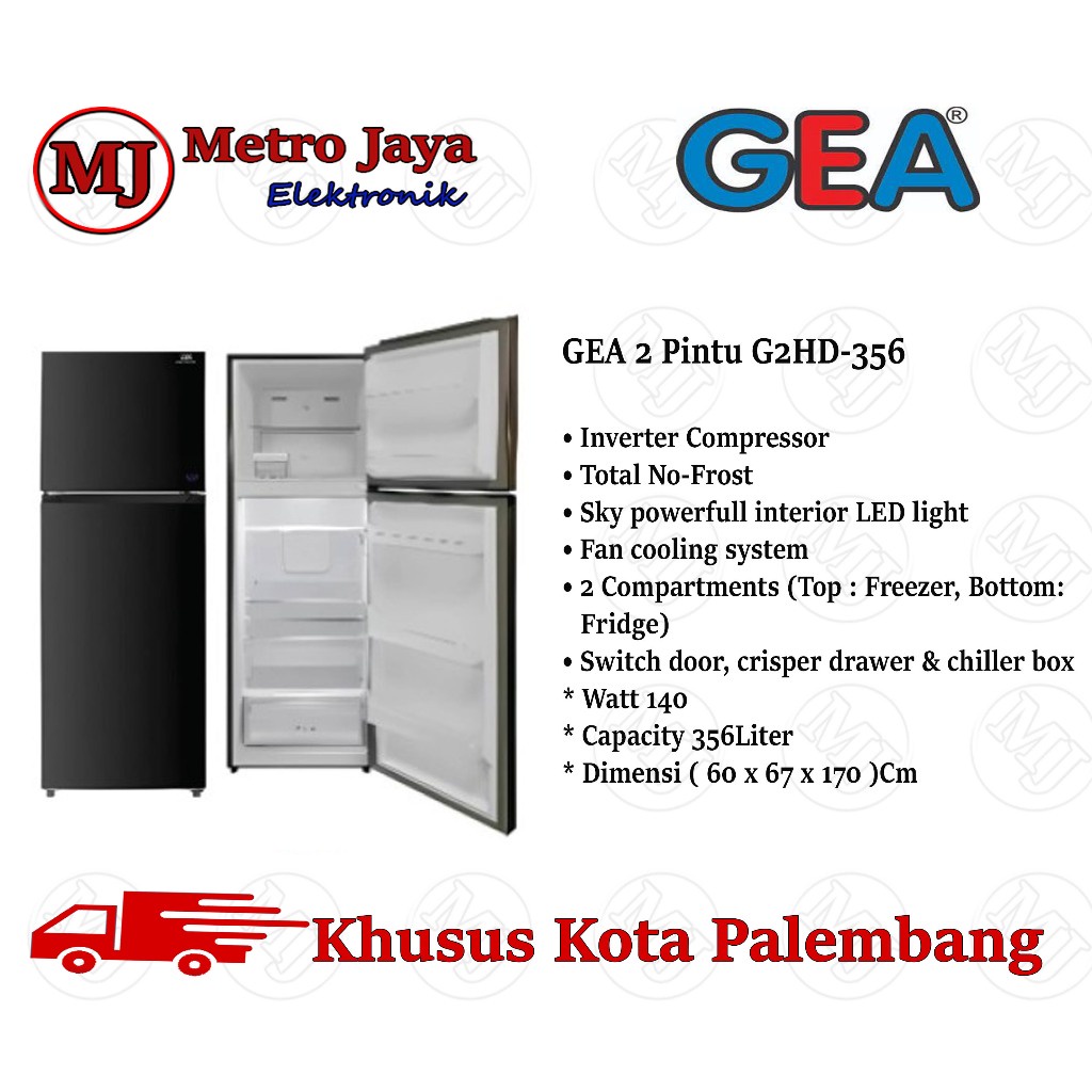 Jual GEA Kulkas 2 Pintu Inverter Black Inox 356 L G2HD 356 No Frost