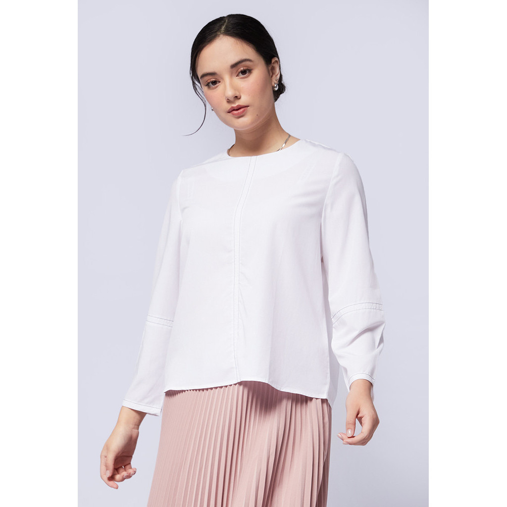 Jual Et Cetera Long Sleeve Blouse With Contrast Stitch Off White