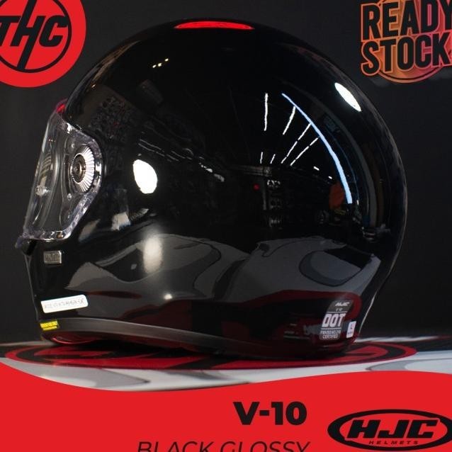 Jual Hjc V10 Black Glossy Vintage Full Face Helmet Shopee Indonesia