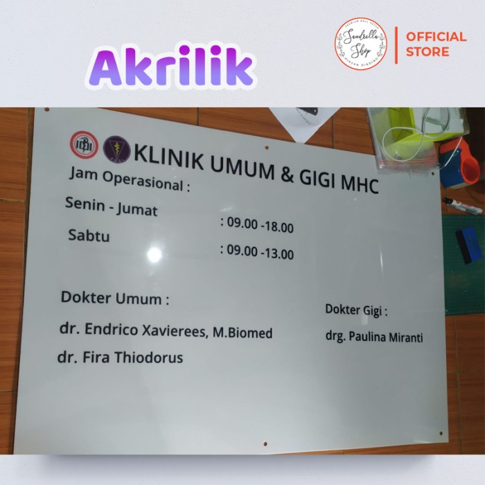 Jual Papan Nama Akrilik Ruangan Custom Papan Alamat Dokter Bidan Klinik