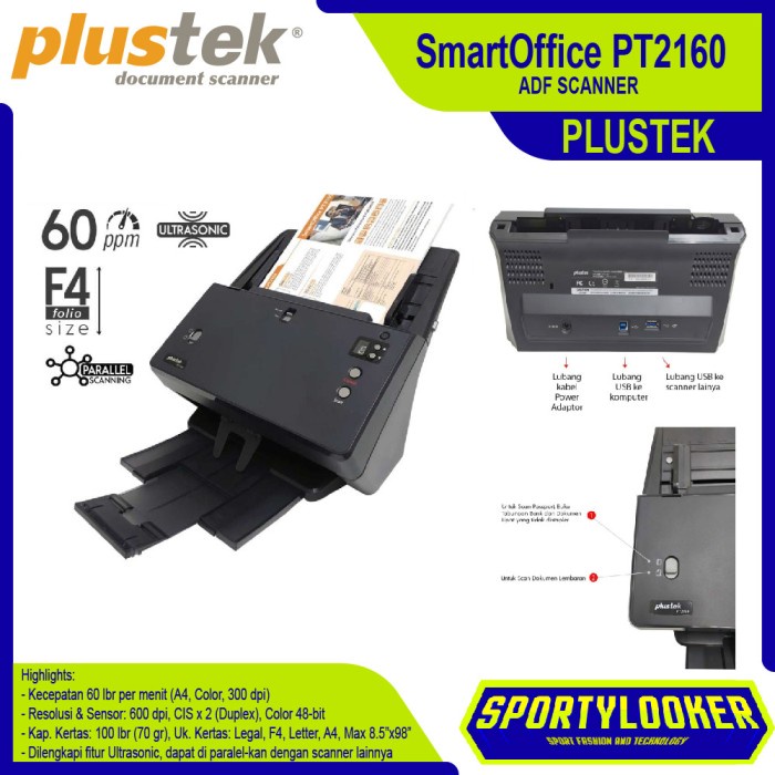 Jual Scanner Plustek SmartOffice PT2160 ADF F4 60 Ppm Shopee Indonesia