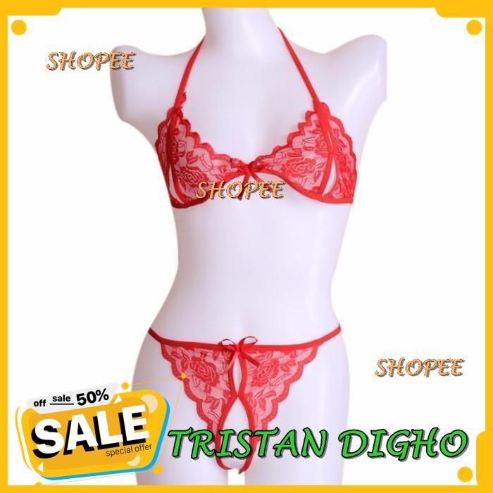 Jual BRA SET OPEN G STRING LINGERIE WANITA LACE BRA TRANSPARAN SEXY A