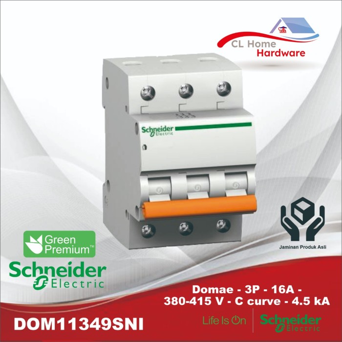 Jual MCB 3 PHASE 16 AMPERE 3P 16A 3 POLE SCHNEIDER DOMAE ORIGINAL BARU