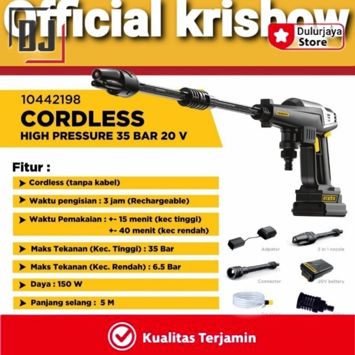 Jual Baru Krisbow Cordless High Pressure Cleaner 35 Bar Water Jet