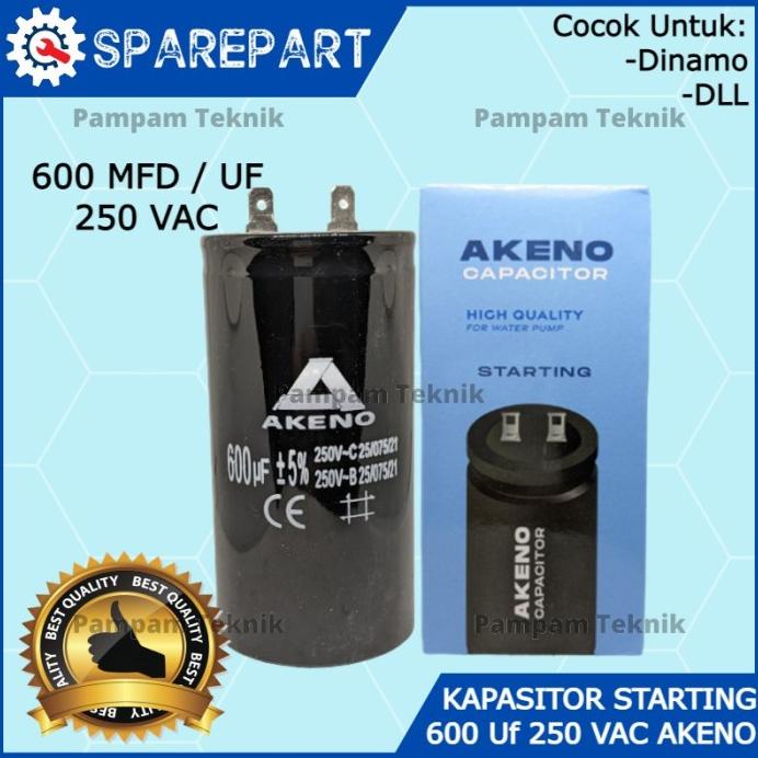 Jual Kapasitor Starting 600 Uf Mfd Mikro 250V Akeno Soket Kondensor