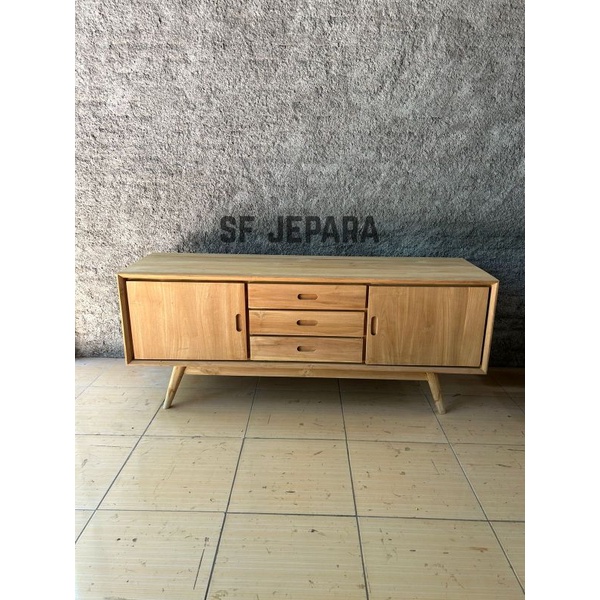 Jual Bufet Meja Tv Minimalis Model Retro Kayu Jati Solid Jepara