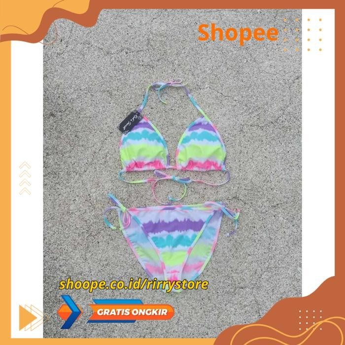 Jual BIKINI PANTAI SEGITIGA SET DENGAN BUSA BIKINI 3301 R MOTIF PELANGI