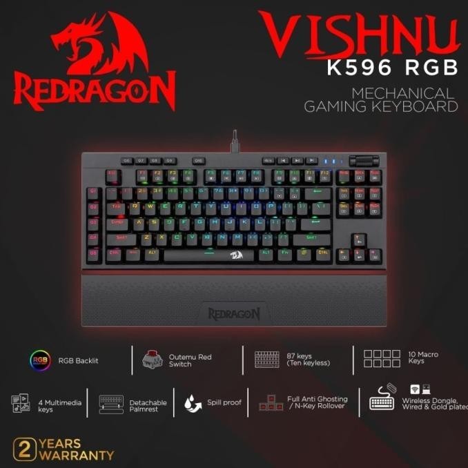 Jual New Redragon Dual Mode Mechanical Gaming Keyboard Rgb Vishnu