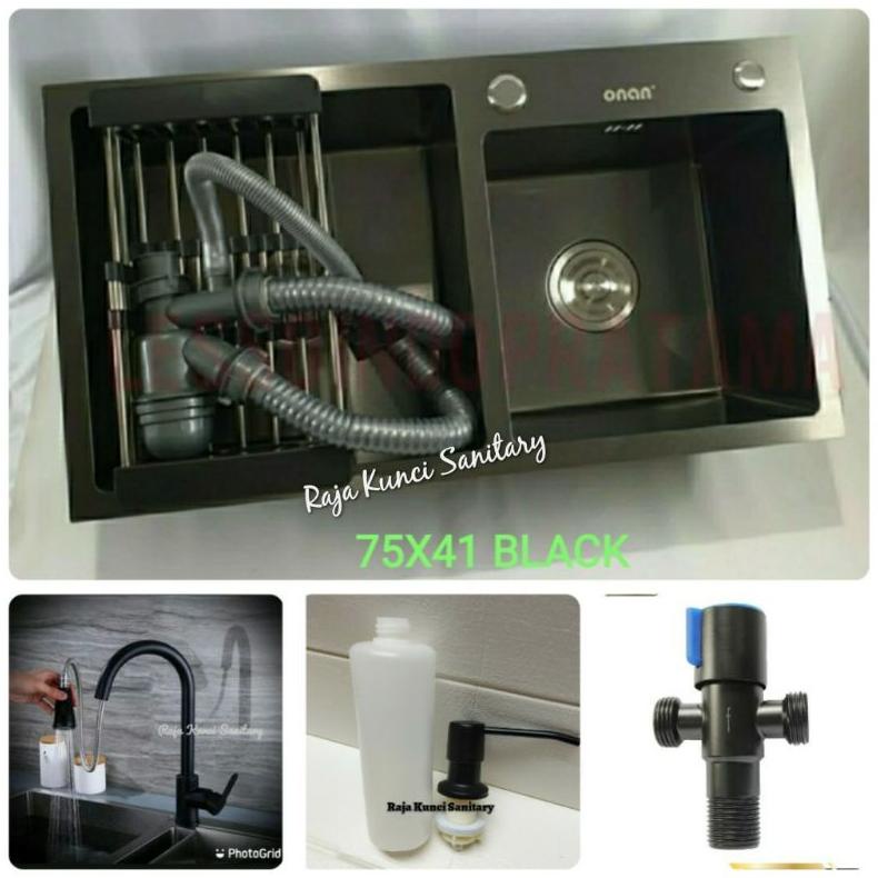 Jual Ter Update Paket Lengkap Kitchen Sink Hitam Black Kran Mixer