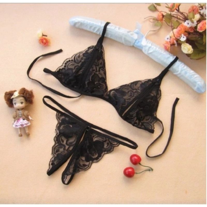 Jual Pakaian Dalam G String Sexy Tipis Lingerie Open Crocth Set Bra