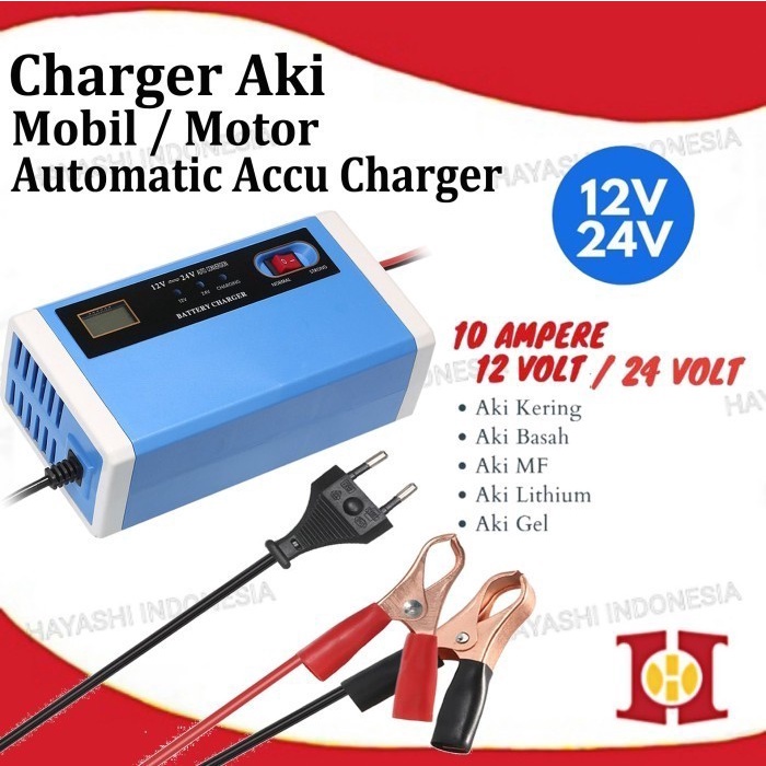 Jual Charger Aki Portable 12 24V Volt 10A Mobil Motor Intelligent Chip