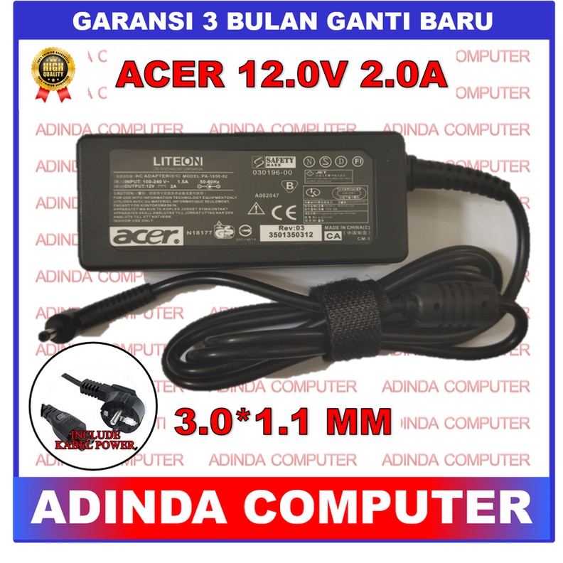 Jual Adaptor Charger Laptop Acer 12V 2A 3 0 1 1 Jack Kecil Shopee