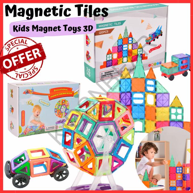 Jual Magnetic Tiles Mainan Magnet Puzzle Montessori Building Block